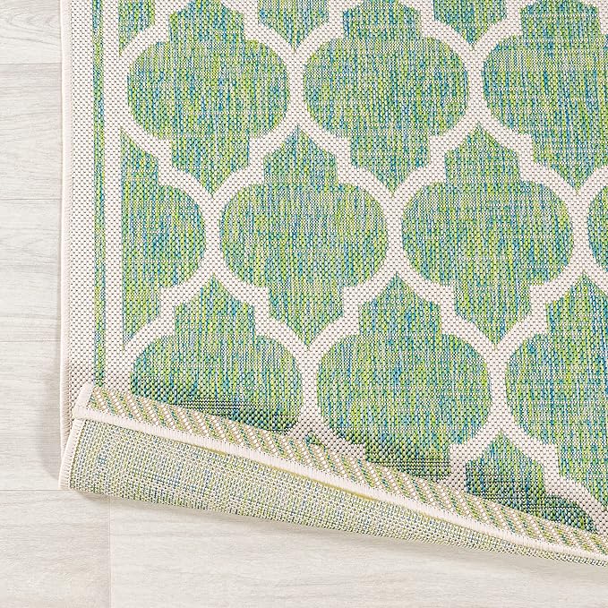 JONATHAN Y Moroccan Trellis Indoor Outdoor Round Area Rug 5 Ft Cream/Green, Trebol Textured Weave for Backyard, Patio, Porch, Easy-Cleaning, High Traffic, Pet-Friendly, Non-Shedding (SMB109I-5R)