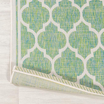 JONATHAN Y Moroccan Trellis Indoor Outdoor Round Area Rug 5 Ft Cream/Green, Trebol Textured Weave for Backyard, Patio, Porch, Easy-Cleaning, High Traffic, Pet-Friendly, Non-Shedding (SMB109I-5R)