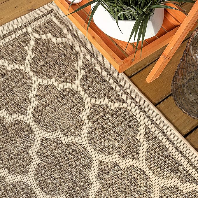 JONATHAN Y Moroccan Trellis Indoor Outdoor Runner Rug 2X20 Brown/Beige, Trebol Textured Weave for Backyard, Patio, Porch, Easy-Cleaning, High Traffic, Pet-Friendly, Non-Shedding (SMB109A-220)