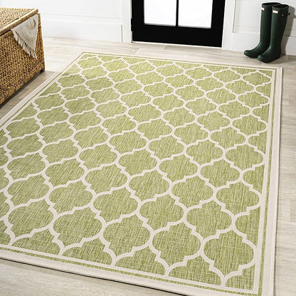 JONATHAN Y Moroccan Trellis Indoor Outdoor Area Rug 8X10 Green/Cream, Trebol Textured Weave for Backyard, Patio, Porch, Easy-Cleaning, High Traffic, Pet-Friendly, Non-Shedding (SMB109G-8)