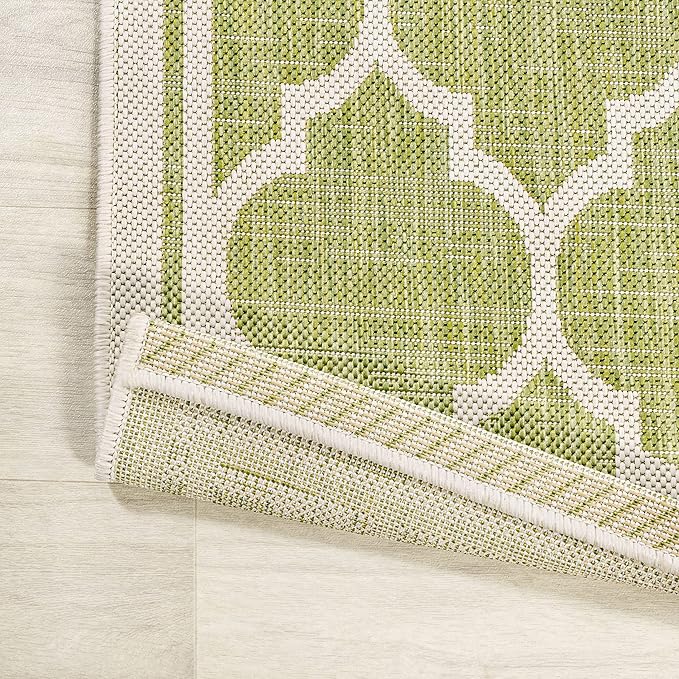 JONATHAN Y Moroccan Trellis Indoor Outdoor Area Rug 8X10 Green/Cream, Trebol Textured Weave for Backyard, Patio, Porch, Easy-Cleaning, High Traffic, Pet-Friendly, Non-Shedding (SMB109G-8)