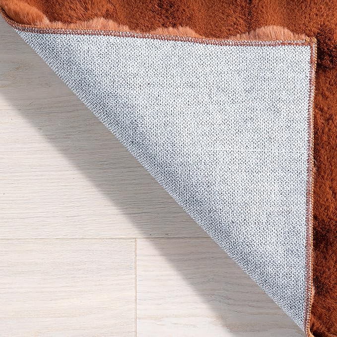 Nuloom Jeni Brick, 5' x 8', Solid Faux Rabbit, Fluffy and Cozy, High Traffic, Stain Resistant, Easy Clean, Durable Washable Area Rug for Bedroom, Living Room, Dining, Den, Foyer, Entryway