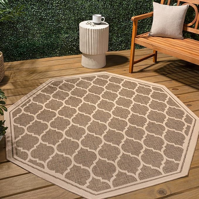 JONATHAN Y Moroccan Trellis Indoor Outdoor Octagon Area Rug 5 Ft Brown/Beige, Trebol Textured Weave for Backyard, Patio, Porch, Easy-Cleaning, High Traffic, Pet-Friendly, Non-Shedding (SMB109A-5TGN)