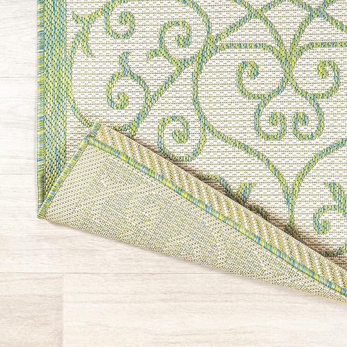 JONATHAN Y Vintage Filigree Indoor Outdoor Area Rug 8X10 Cream/Green, Madrid Textured Weave for Backyard, Patio, Porch, Easy-Cleaning, High Traffic, Pet-Friendly, Non-Shedding (SMB107J-8)