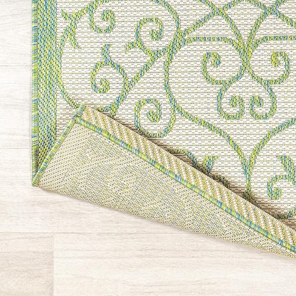 JONATHAN Y Vintage Filigree Indoor Outdoor Area Rug 8X10 Cream/Green, Madrid Textured Weave for Backyard, Patio, Porch, Easy-Cleaning, High Traffic, Pet-Friendly, Non-Shedding (SMB107J-8)