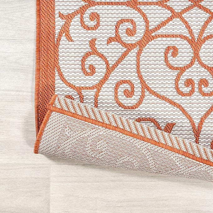 JONATHAN Y Vintage Filigree Indoor Outdoor Area Rug 4X6 Cream/Orange, Madrid Textured Weave for Backyard, Patio, Porch, Easy-Cleaning, High Traffic, Pet-Friendly, Non-Shedding (SMB107L-4)