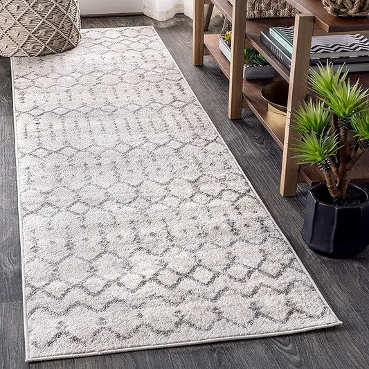 JONATHAN Y Boho Vintage Diamond Cream/Gray Runner Rug 2X20 ft, Moroccan Hype for Living Room, Bedroom, Kitchen, Office, Easy-Cleaning, High Traffic, Pet-Friendly, Non-Shedding (MOH101B-220)