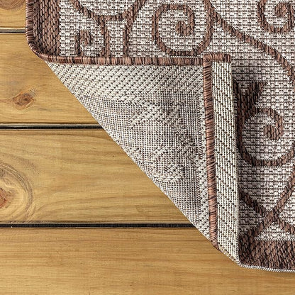 JONATHAN Y Vintage Filigree Indoor Outdoor Area Rug 6X9 Taupe/Espresso, Madrid Textured Weave for Backyard, Patio, Porch, Easy-Cleaning, High Traffic, Pet-Friendly, Non-Shedding (SMB107C-6)