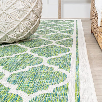 JONATHAN Y Moroccan Trellis Indoor Outdoor Round Area Rug 5 Ft Cream/Green, Trebol Textured Weave for Backyard, Patio, Porch, Easy-Cleaning, High Traffic, Pet-Friendly, Non-Shedding (SMB109I-5R)