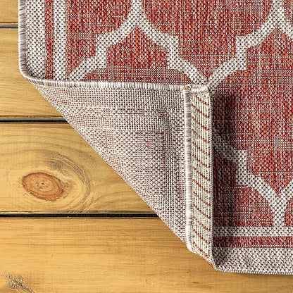 JONATHAN Y Moroccan Trellis Indoor Outdoor Round Area Rug 8 Ft Red/Beige, Trebol Textured Weave for Backyard, Patio, Porch, Easy-Cleaning, High Traffic, Pet-Friendly, Non-Shedding (SMB109C-8R)