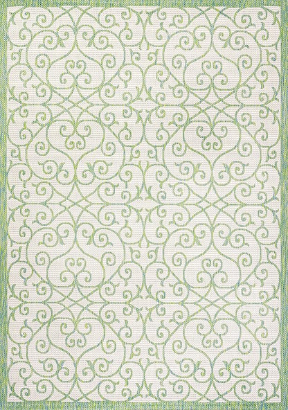 JONATHAN Y Vintage Filigree Indoor Outdoor Area Rug 8X10 Cream/Green, Madrid Textured Weave for Backyard, Patio, Porch, Easy-Cleaning, High Traffic, Pet-Friendly, Non-Shedding (SMB107J-8)