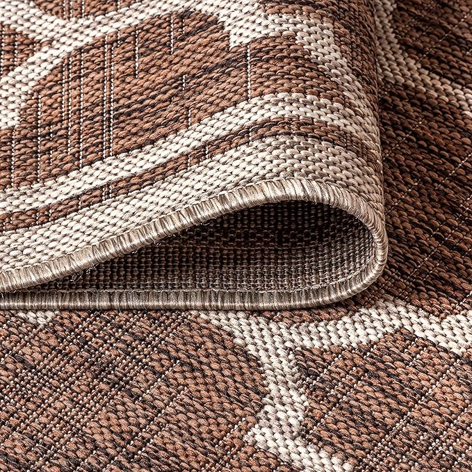 JONATHAN Y Moroccan Trellis Indoor Outdoor Round Area Rug 8 Ft Espresso/Taupe, Trebol Textured Weave for Backyard, Patio, Porch, Easy-Cleaning, Pet-Friendly, Non-Shedding (SMB109B-8R)