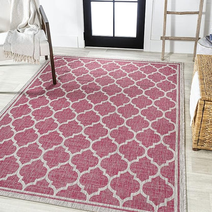 JONATHAN Y Moroccan Trellis Indoor Outdoor Area Rug 5X8 Fuchsia/Light Gray, Trebol Textured Weave for Backyard, Patio, Porch, Easy-Cleaning, High Traffic, Pet-Friendly, Non-Shedding (SMB109H-5)
