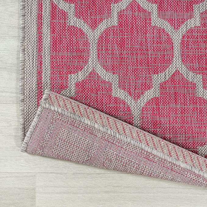 JONATHAN Y Moroccan Trellis Indoor Outdoor Area Rug 5X8 Fuchsia/Light Gray, Trebol Textured Weave for Backyard, Patio, Porch, Easy-Cleaning, High Traffic, Pet-Friendly, Non-Shedding (SMB109H-5)