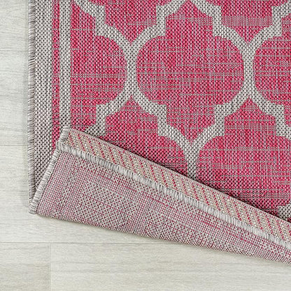 JONATHAN Y Moroccan Trellis Indoor Outdoor Area Rug 5X8 Fuchsia/Light Gray, Trebol Textured Weave for Backyard, Patio, Porch, Easy-Cleaning, High Traffic, Pet-Friendly, Non-Shedding (SMB109H-5)