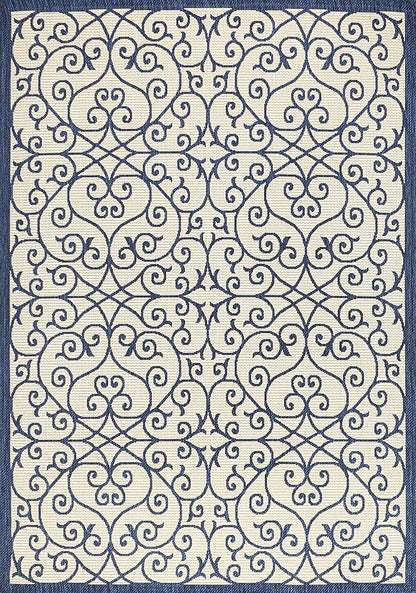 JONATHAN Y Vintage Filigree Indoor Outdoor Area Rug 4X6 Navy/Beige, Madrid Textured Weave for Backyard, Patio, Porch, Easy-Cleaning, High Traffic, Pet-Friendly, Non-Shedding (SMB107G-4)