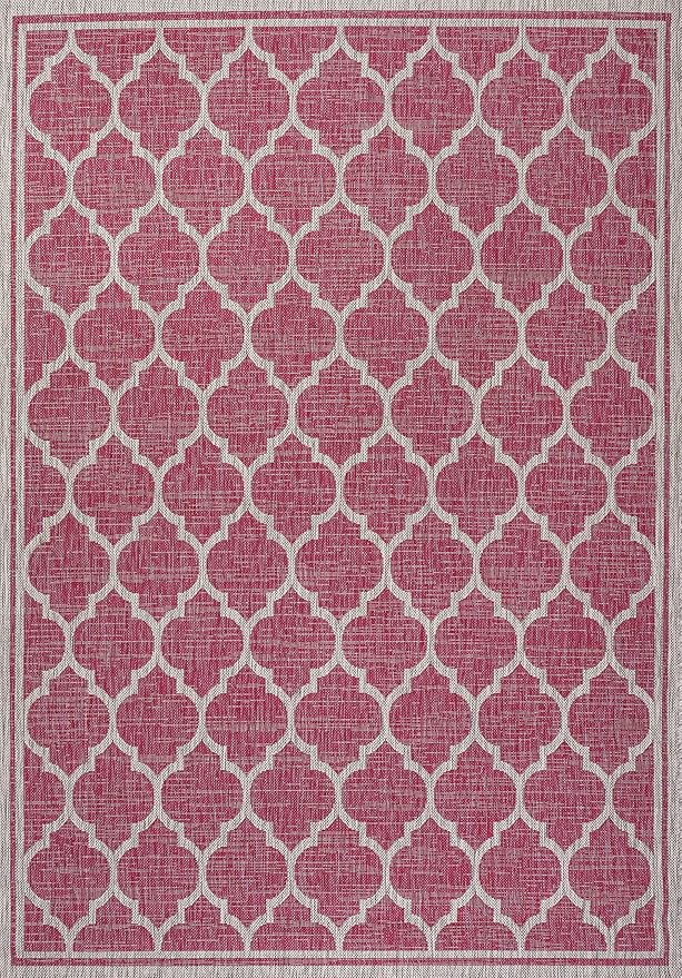 JONATHAN Y Moroccan Trellis Indoor Outdoor Area Rug 5X8 Fuchsia/Light Gray, Trebol Textured Weave for Backyard, Patio, Porch, Easy-Cleaning, High Traffic, Pet-Friendly, Non-Shedding (SMB109H-5)