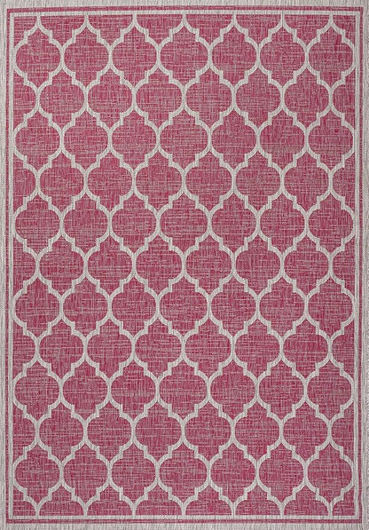 JONATHAN Y Moroccan Trellis Indoor Outdoor Area Rug 5X8 Fuchsia/Light Gray, Trebol Textured Weave for Backyard, Patio, Porch, Easy-Cleaning, High Traffic, Pet-Friendly, Non-Shedding (SMB109H-5)