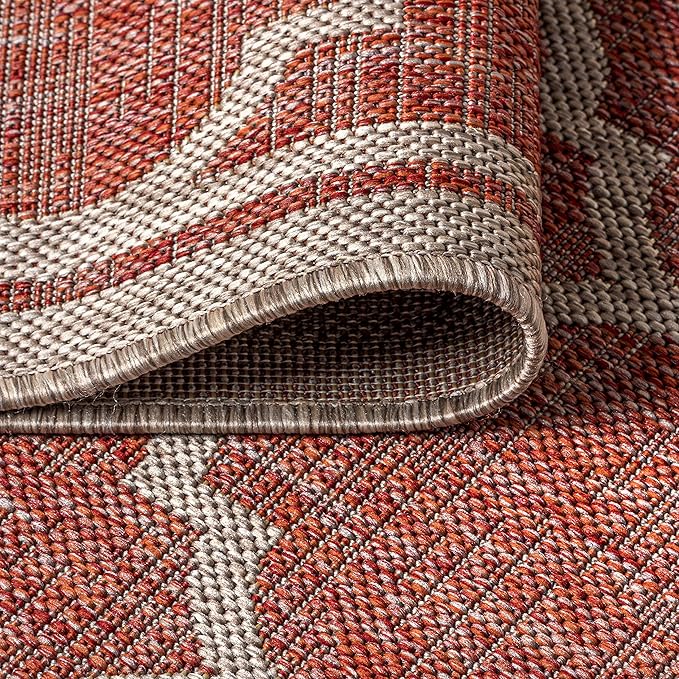 JONATHAN Y Moroccan Trellis Indoor Outdoor Round Area Rug 8 Ft Red/Beige, Trebol Textured Weave for Backyard, Patio, Porch, Easy-Cleaning, High Traffic, Pet-Friendly, Non-Shedding (SMB109C-8R)