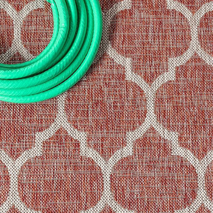 JONATHAN Y Moroccan Trellis Indoor Outdoor Round Area Rug 8 Ft Red/Beige, Trebol Textured Weave for Backyard, Patio, Porch, Easy-Cleaning, High Traffic, Pet-Friendly, Non-Shedding (SMB109C-8R)